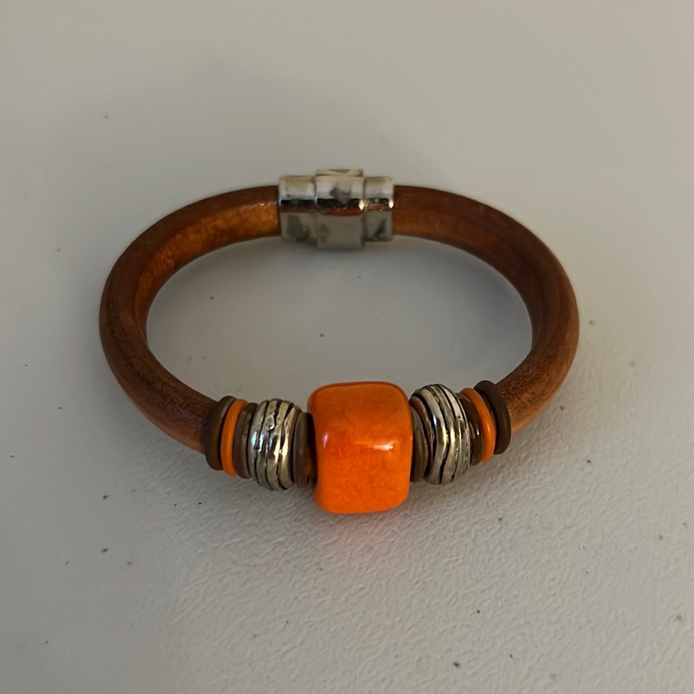 Unique Leather/Bead Bracelet with Magnetic Clasp
